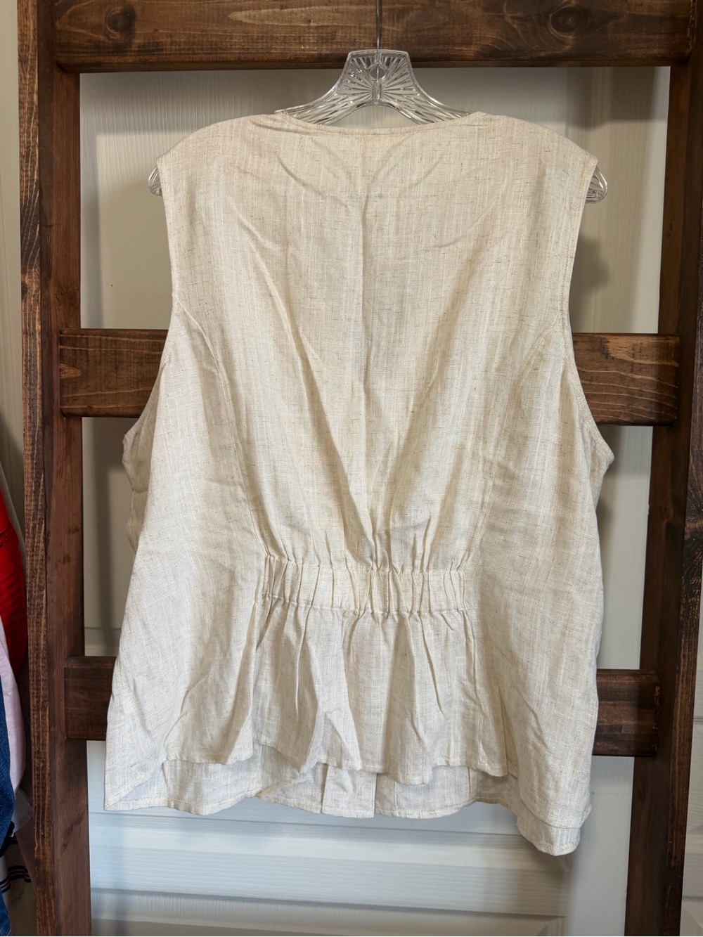 nine britton Cream Button-Front Linen Tank Top - Picture 3 of 3